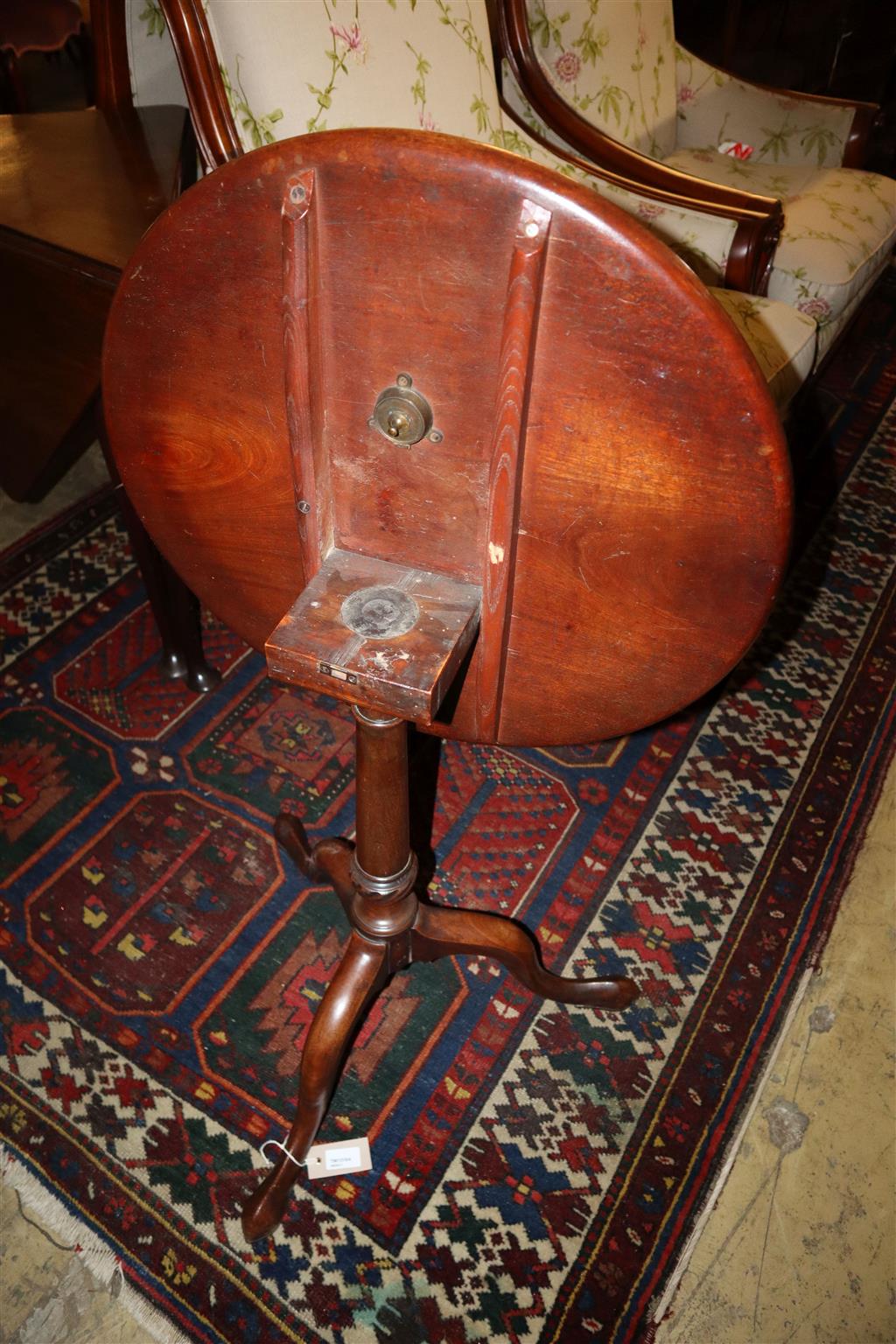 A Georgian and later circular mahogany tilt-top table, 53cm diameter, height 68cm